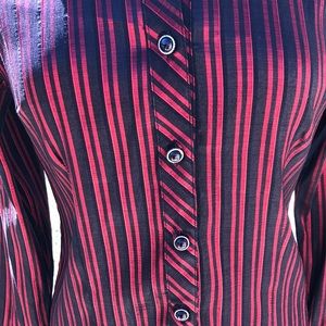 Compliments Tops - Women's Black and Red Striped Blouse Compliments Tops - Women's Black and Red Striped Blouse